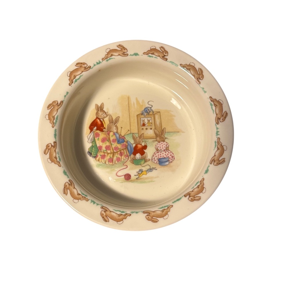 Royal Doulton Bunnykins Cereal Bowl English Bone China Rabbit TV Scene 6.25in